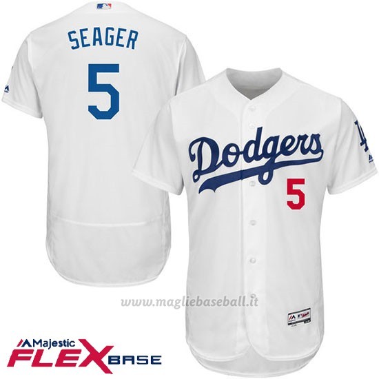 Maglia Baseball Uomo Los Angeles Dodgers Corey Seager Bianco Flex Base Autentico Collezione